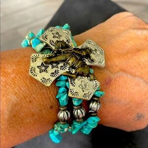 Vintage 3strand Turquoise and Silver Cross Bracelet